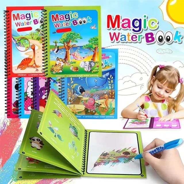 Magic Water Drawing Book + Water Pen β Reusable Kids Coloring Book