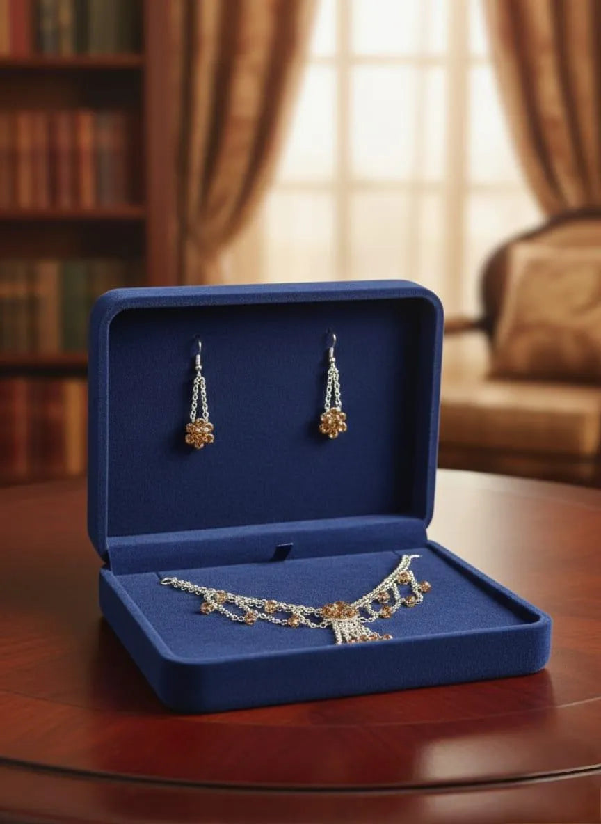 Silver Plated Crystal Necklace Set for Women Wedding Party Wear