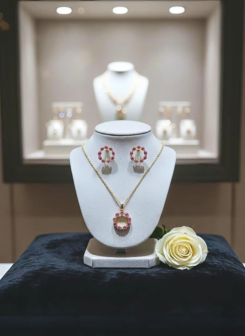 Gold Plated Crystal Pendant Set for Women Wedding Party Wear