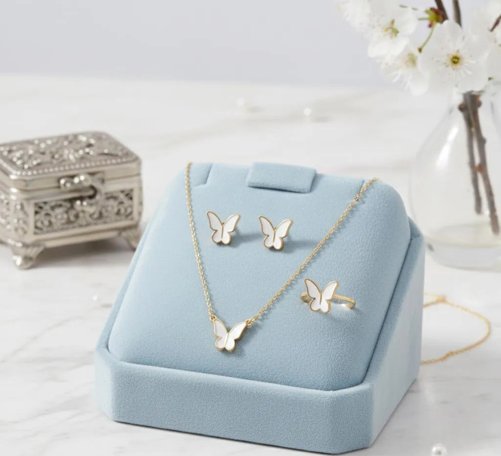 Butterfly Necklace Set 4Pcs Alloy White Gold