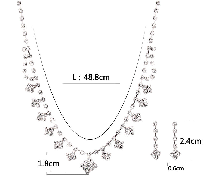 Premium Diamond Necklace Earrings Set White