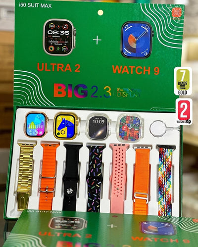 i50 New Model Smart Watch Bundle – 7 Original Straps, 2 Premium Watches & 2 Protective Covers