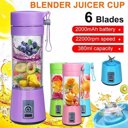 380ml Portable Rechargeable Blender – 6 Stainless Steel Blades | Travel Juicing Cup (Random Color)