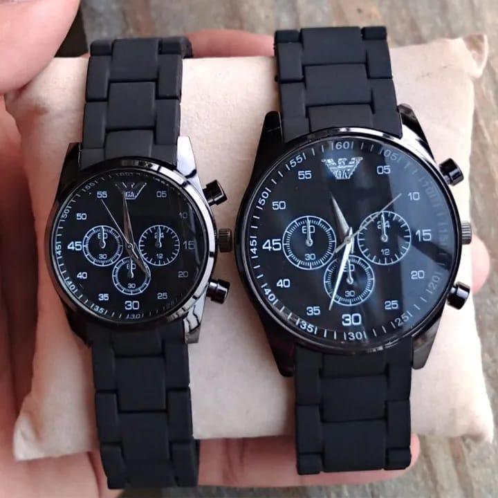 Luxury Black Couple Watch Set – Matching Analog Watches for Him & Her (2 Pieces)