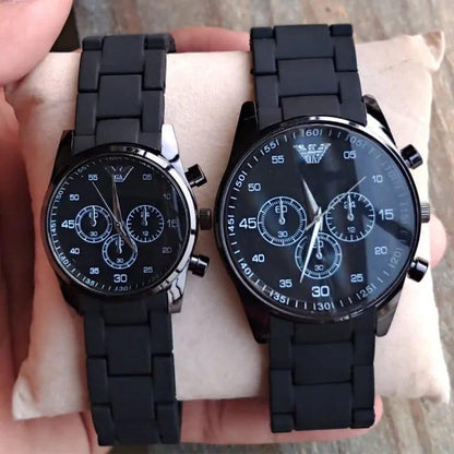 Luxury Black Couple Watch Set – Matching Analog Watches for Him & Her (2 Pieces)