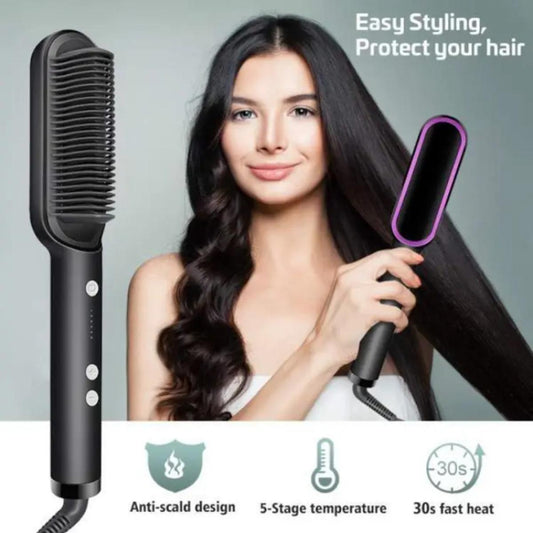 909 Hair Straightener Brush – 6 Heat Modes Electric Styling Comb (Random Color)