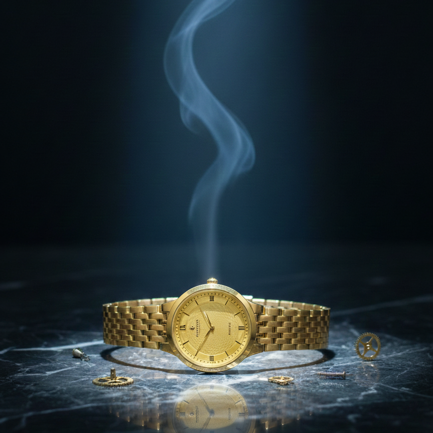 Gold-Plated Men's Quartz Watch – Date Display | Link Bracelet | Golden Dial