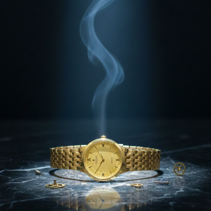 Gold-Plated Men's Quartz Watch – Date Display | Link Bracelet | Golden Dial