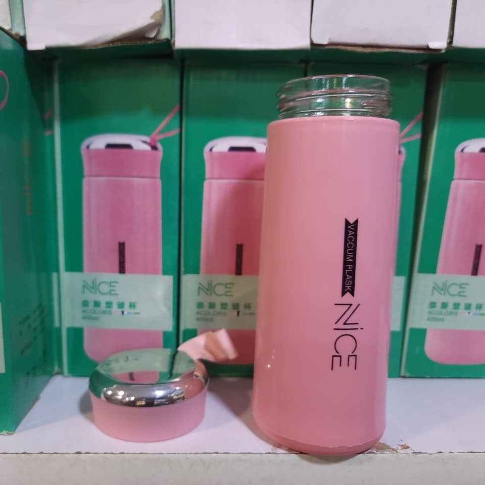 400ml Glass Water Bottle – BPA Free | Protective Shell | Portable (Random Color)