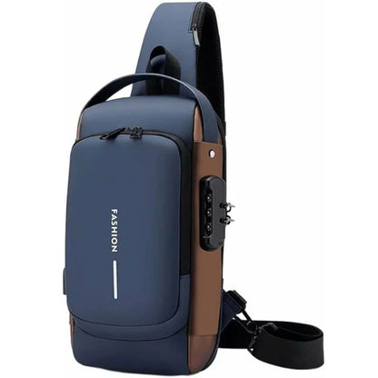 Blue & Brown | Multifunction Anti-Theft USB Charging Crossbody Shoulder Bag