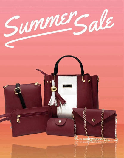 Chic 5-Piece Maroon Handbag Set for Girls – Rexine Material 👜