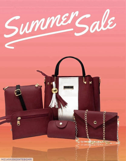 Chic 5-Piece Maroon Handbag Set for Girls – Rexine Material 👜