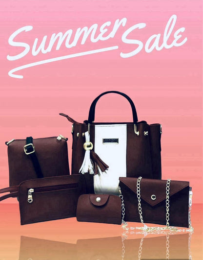 Chic 5-Piece Maroon Handbag Set for Girls – Rexine Material 👜