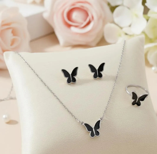 Butterfly Necklace Set 4Pcs Alloy White Gold
