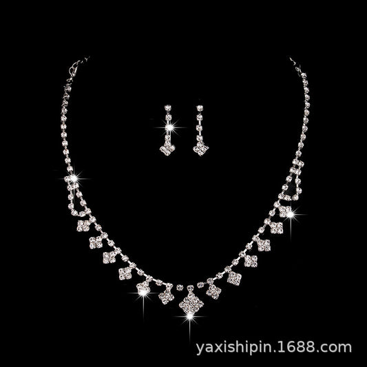 Premium Diamond Necklace Earrings Set White