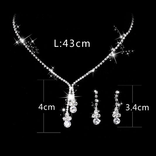 Bride Wedding Necklace Earrings Set Rhinestone Zircon Sparkly