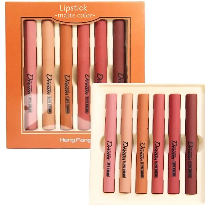 Hengfang Matte Dream Lipstick Set – 6-Piece Long-Lasting Nude Shades