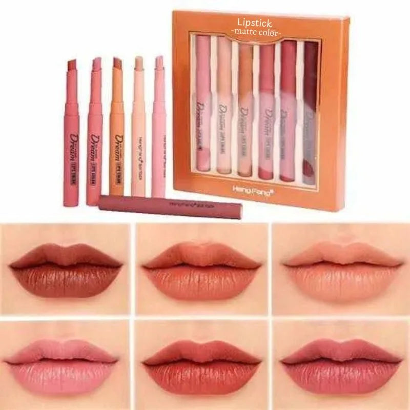 Hengfang Matte Dream Lipstick Set – 6-Piece Long-Lasting Nude Shades