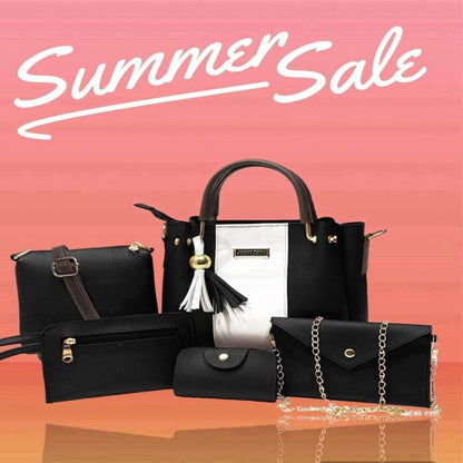 Chic 5-Piece Maroon Handbag Set for Girls – Rexine Material 👜